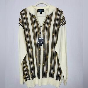 Steve Harvey Celebrity Edition Cream Sweater 1/4 Zip Textured Stripe Detail NWT